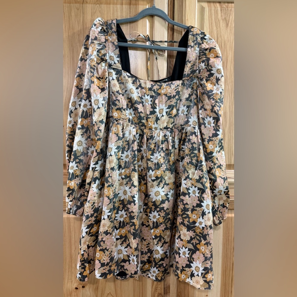 Stunning Mittoshop Floral Babydoll Square Neck Long Sleeve Shimmer Fall Dress